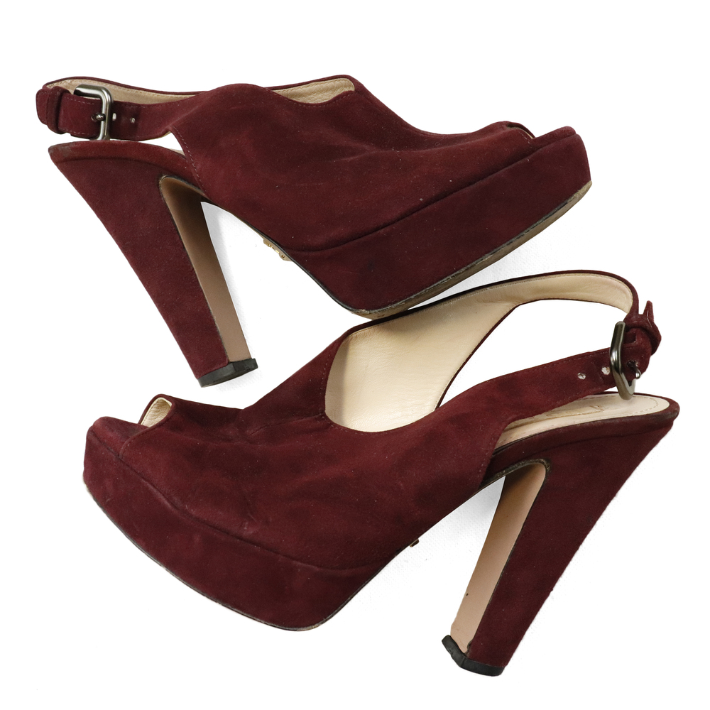 Vintage Prada Red Velvet Heels Size 35.5